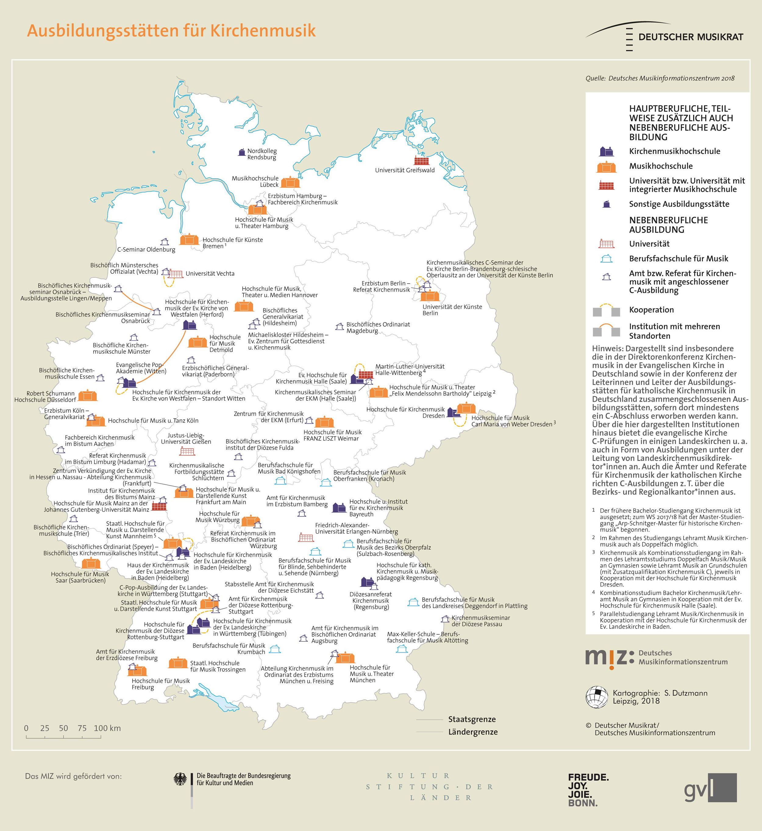 Topografie: Ausbildungsstätten für Kirchenmusik.