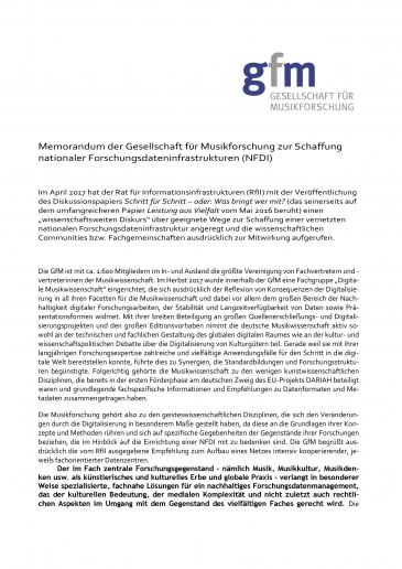 Cover Memorandum nationale Forschungsdateninfrastrukturen