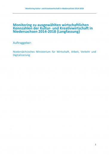 Titelseite Monitoring Kultur- und Kreativwirtschaft Niedersachsen 2014-2018