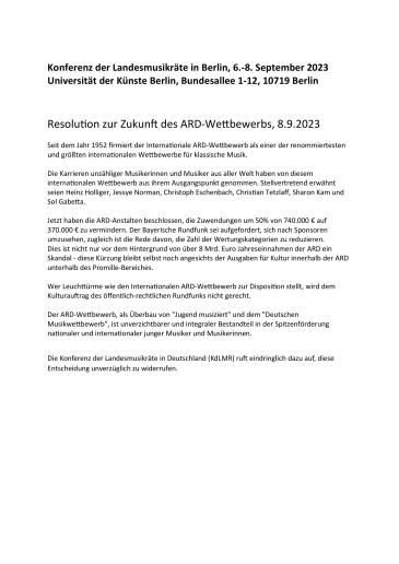 Resolution zur Zukunft des ARD-Wettbewerbs