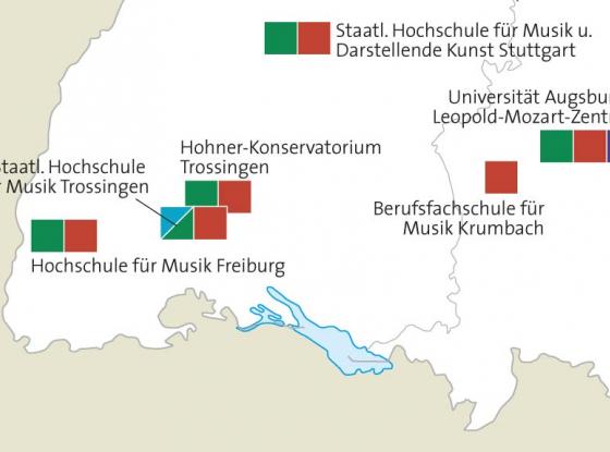 Teaser: Topografie der Ausbildungsstätten für Berufe in der außerschulischen musikalischen Bildung und Musiktherapie in Deutschland