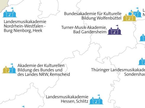 Teaser: Topografie der Bundes- und Landesakademien für musikalische Fort- und Weiterbildung.